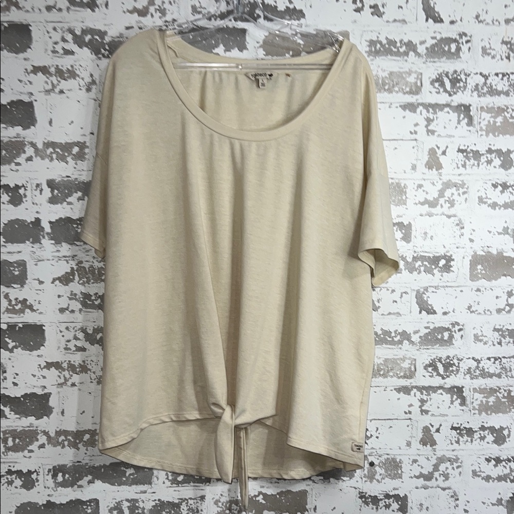 Toad&Co Cream Tie-Front Scoop Neck Short Sleeve Top